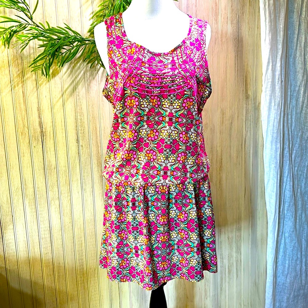 Davina Mini Sundress, Drop & Gathered Waist, Large, NWOT, Bohemian Pattern